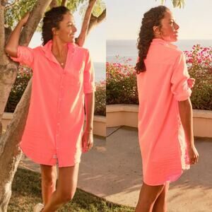 Frank & Eileen Mary Classic Shirtdress Famous Denim Neon Strawberry Size Small